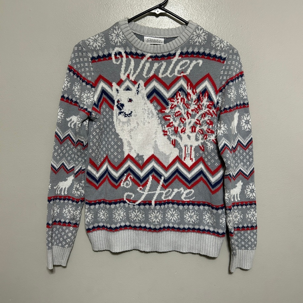 Game of Thrones Sweater M Grey Winter Is Here Direwolf Christmas Gorpcore HBO